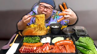 바베큐 삼겹살에 오리고기 먹방, 느끼하다구요? 라면이 있는데?│Barbecue pork belly + Duck Mukbang Eatingshow