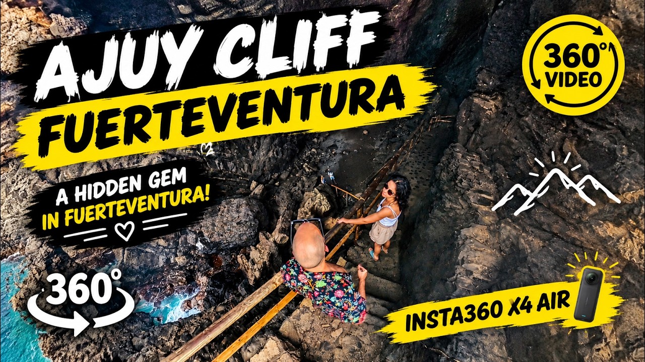 Ajuy Cliff: ochre sea cliffs dropping into the Atlantic, filmed in 360 degrees