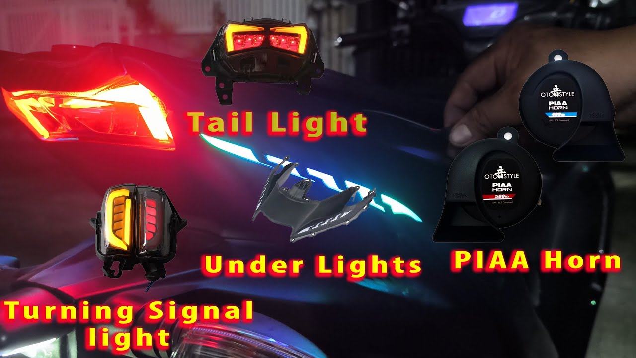 Turning signal light, Tail light, Under light, and PIAA horn Installation on Aerox V2