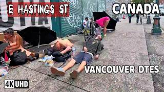【4K】 East Hastings St. Downtown Vancouver BC, Canada. Street Walk.
