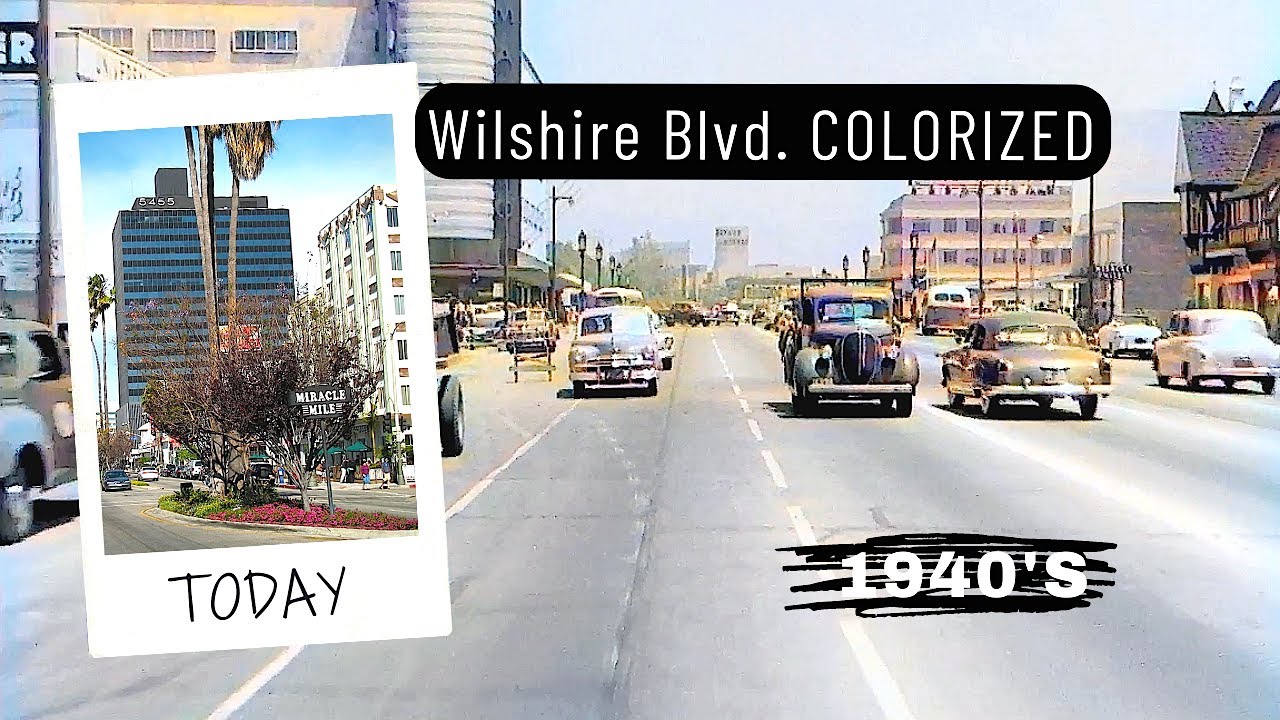 Los Angeles Wilshire Blvd 1940s in COLOR w/SOUND 60fps