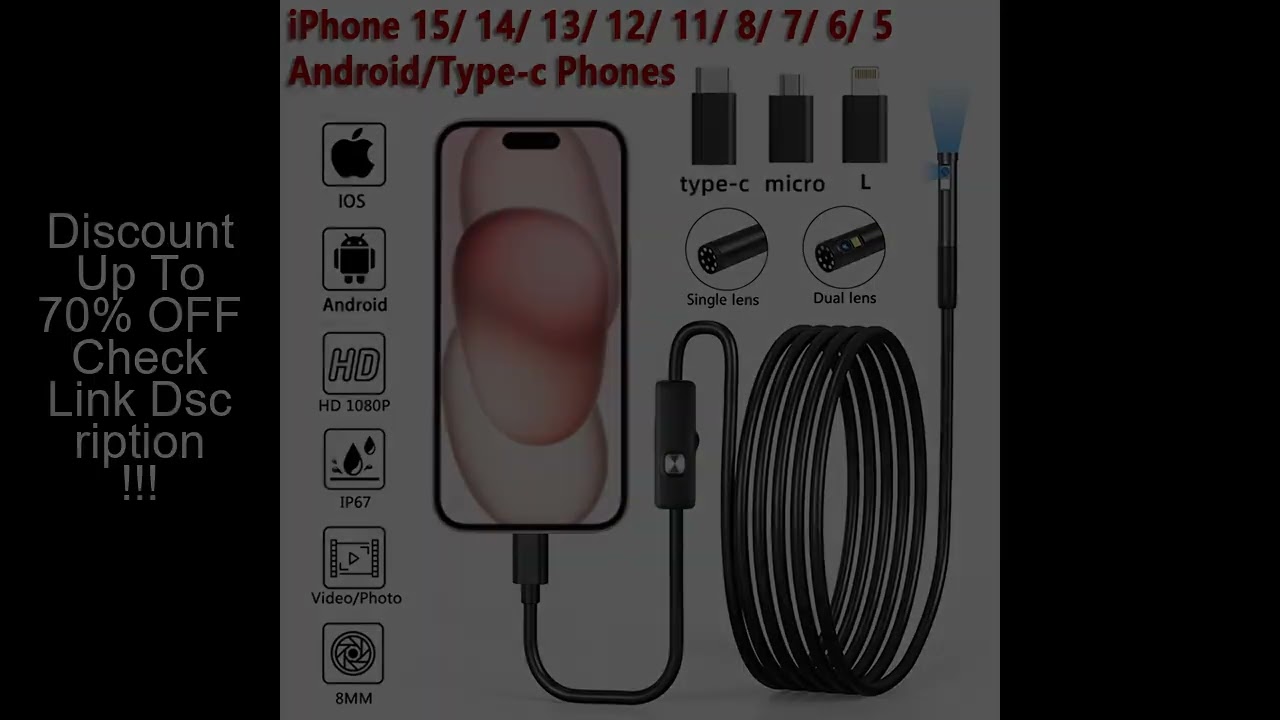 8mm 1080P Endoscope Automotive Boroscope Inspection Device Camera For Apple Iphone IOS Smart Phone A