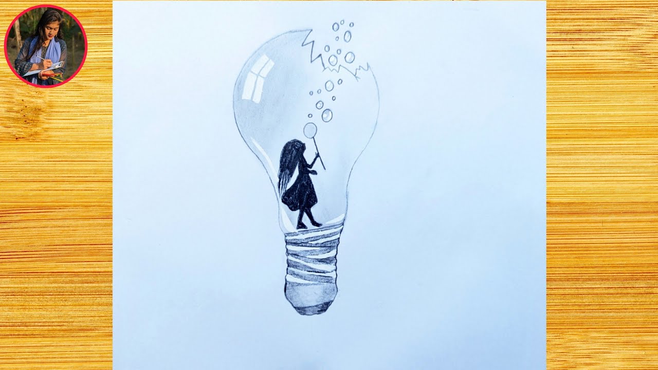 Girl in the Bulb Creative drawing || Pencil sketch idea for beginners