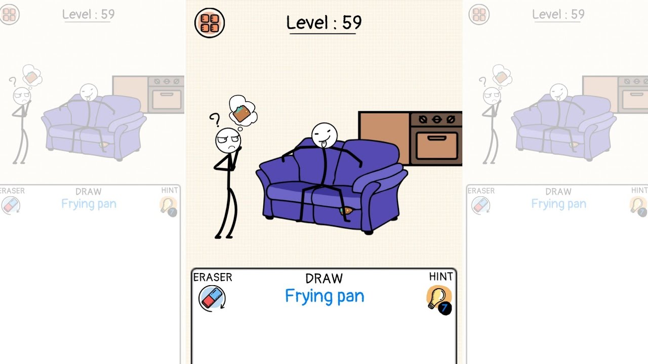 Draw Puzzle Level 59 Frying Pan Walkthrough Solution