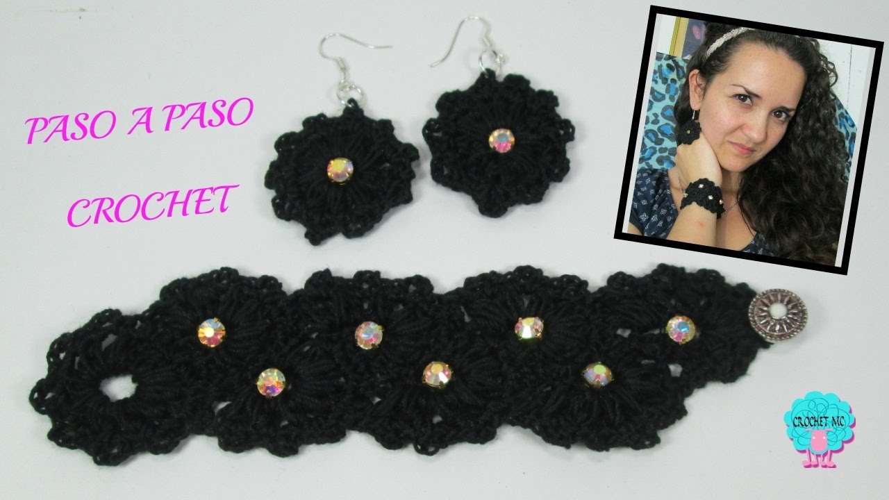 Tutorial pulsera y aretes a crochet