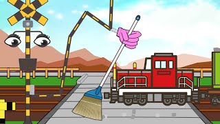 電車 アニメ １歳 ２歳 喜ぶ　踏切が変形して掃除したり恐竜を倒したりする動画