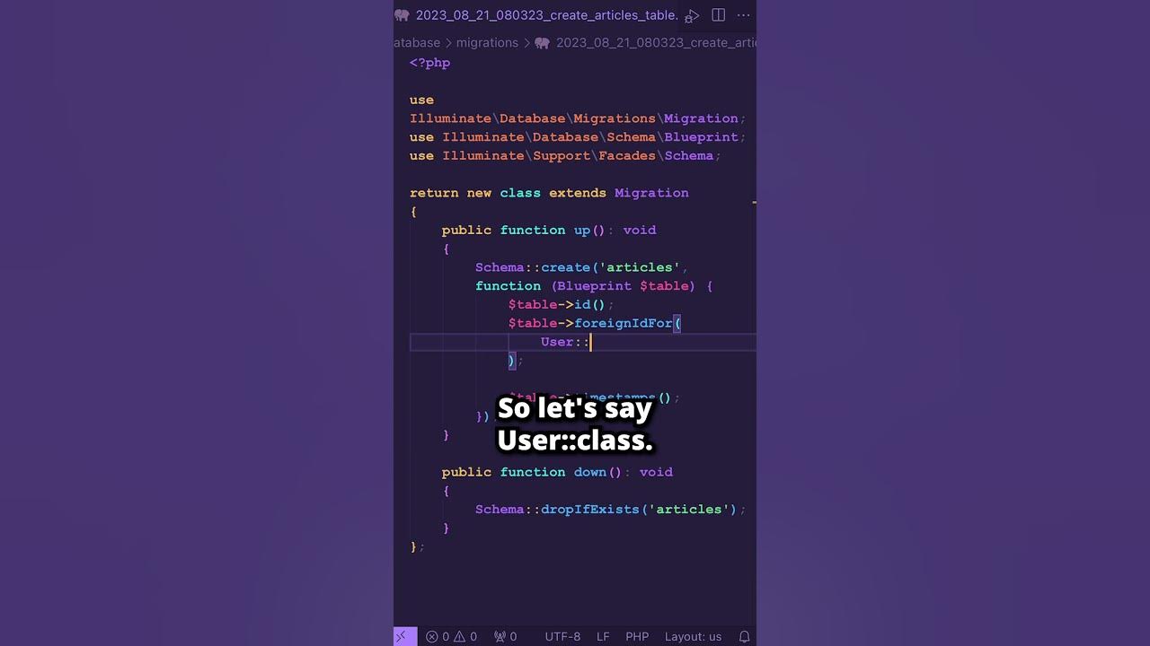 How to EASILY Create Foreign Keys in Laravel with foreignIdFor() in