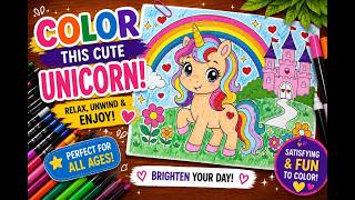 Coloring Unicorn Cute Unicorn Coloring Page Relaxing Coloring Book for Kids Adults