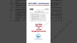 Quantitative techniques for managers BMB 206 AKTU MBA 2nd Semester Question paper solution 2025-26