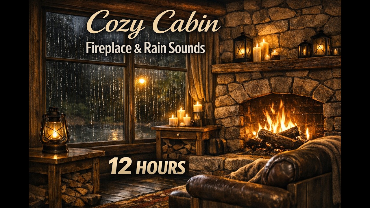Cozy Cabin Fireplace & Rain Sounds 🌧️🔥 Deep Sleep, Relaxation ...
