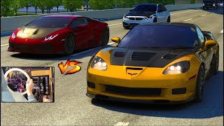 LOUDEST Corvette C6 ZR1 vs TT Lamborghini BATTLE - REALISTIC Traffic Highway!