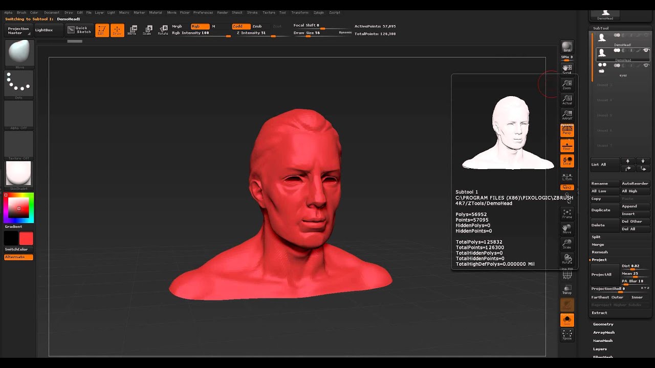 projectalll settings zbrush