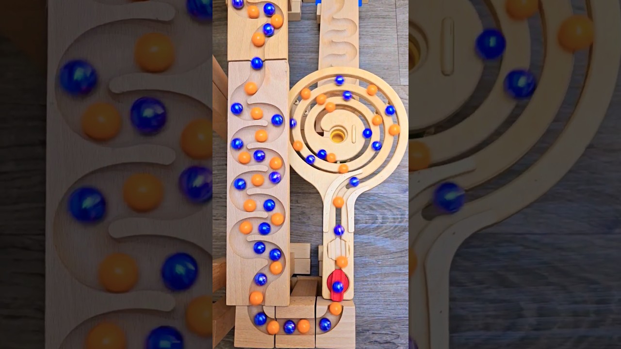 Epic Marble Run Adventure: Satisfying Wooden Track with Rainbow Marbles! 🌈🪵 