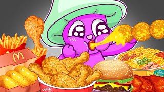 ASMR Mukbang | Smurf Cat Eating Fried Chicken, Cheese Ball | Convenience Store Food | Animation