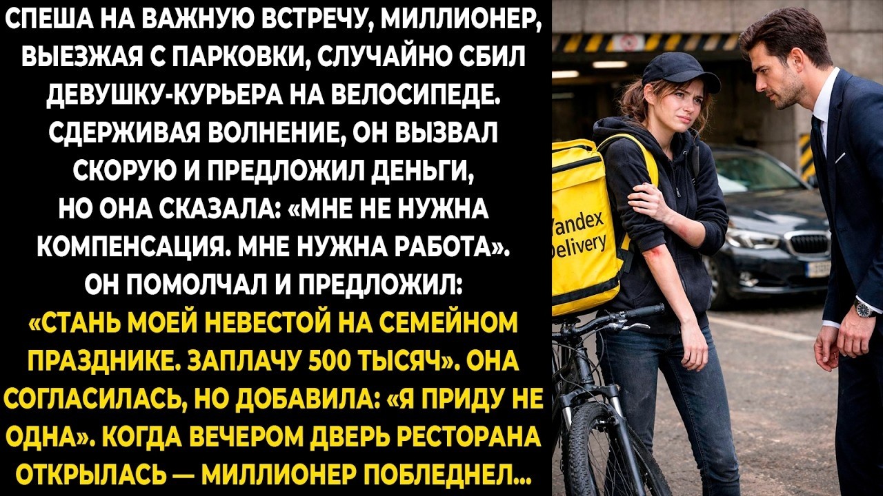 Спеша на важную встречу, миллионер, выезжая с парковки, случайно сбил девушку-курьера на ...
