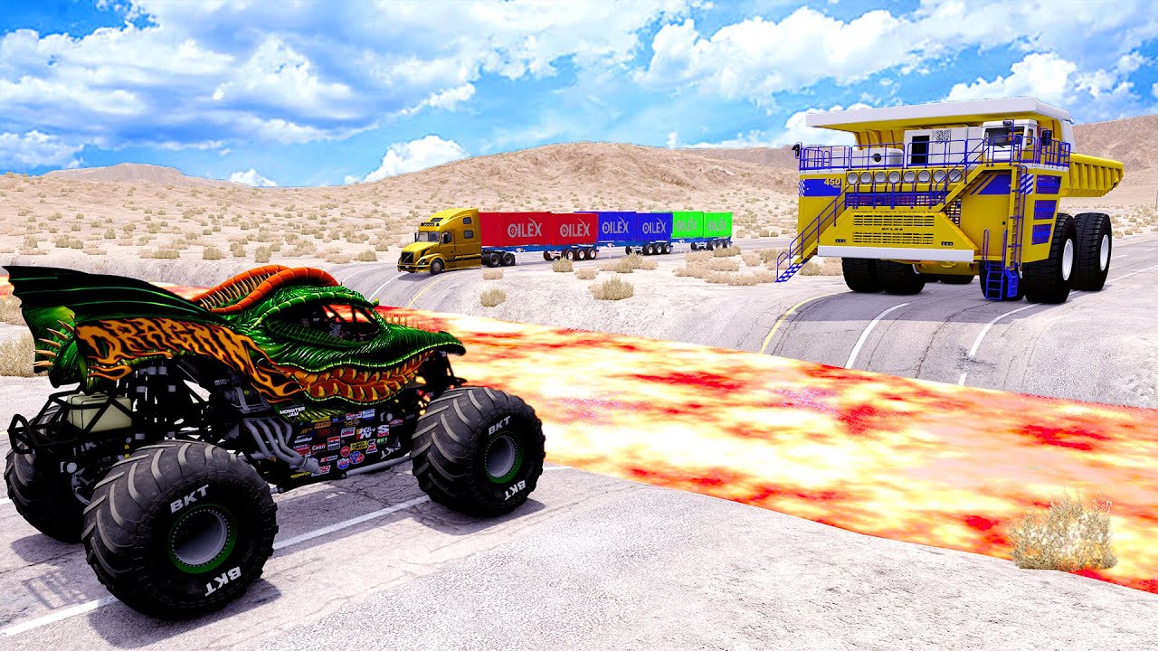 HT Gameplay Crash # 83 | Monster Truck vs Trap Lava Rive Pit Crash Hight Speed Jumps Road Fails