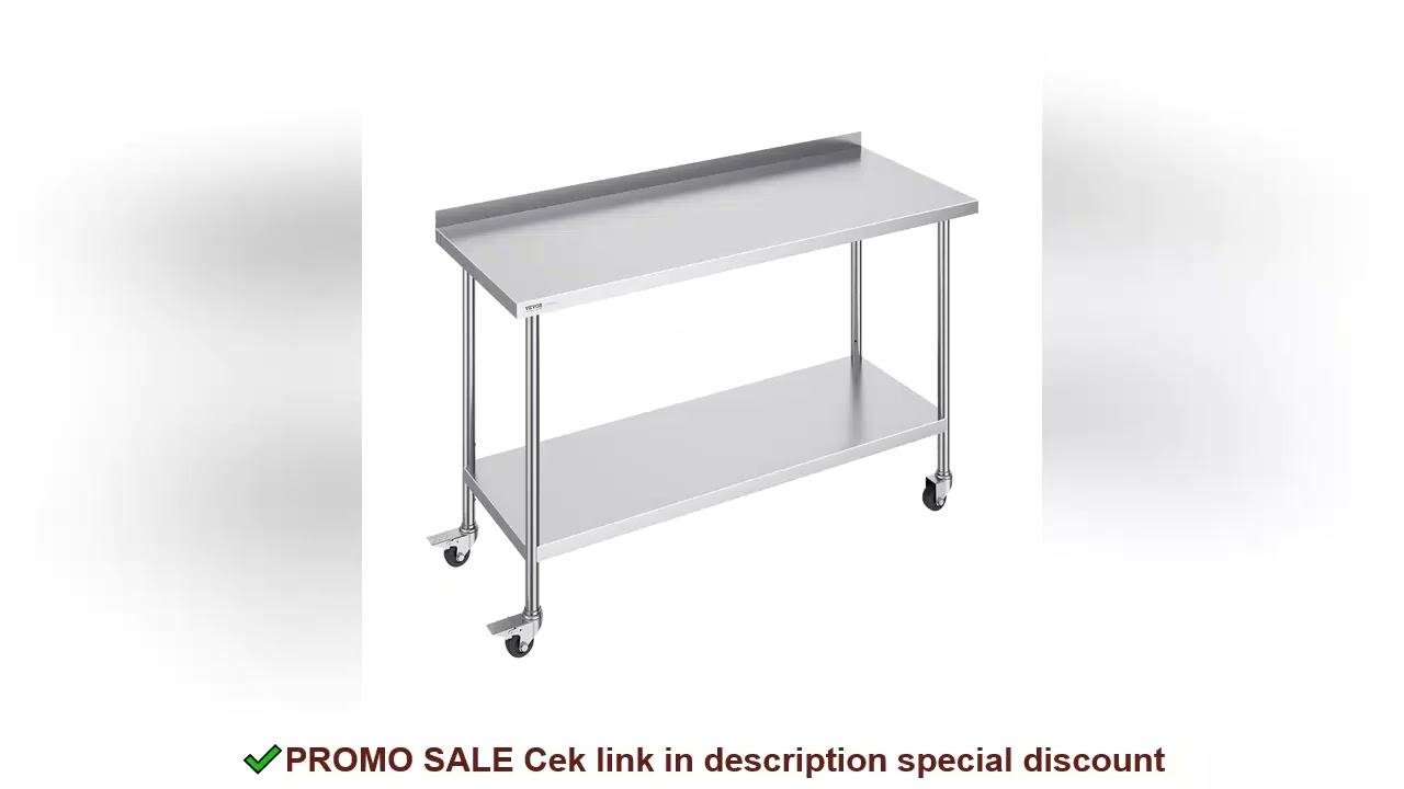 SucceBuy Stainless Steel Work Table Commercial Food Prep Worktable with Casters Heavy Duty Prep Work