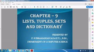 Dictionaries, Syntax of Defining a Dictionary, Creating a Dictionary and Dictionary Comprehension.