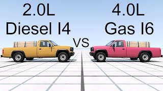 2 Liter Turbo Diesel vs 4 Liter Gas I6 Pull Test! BeamNG. Drive