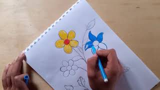 تعليم الرسم....رسم فرع ورد سهل للاطفال والمبتدئين....Draw a flower branch in an easy way