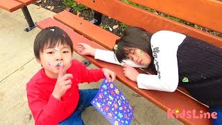 公園で居眠りすると・・・顔にシール？ マグマで目玉焼き おゆうぎ こうくんねみちゃん