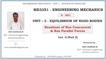 ME3351-Engineering Mechanics|Unit 2 - Lec 2(Part-2)|Resultant of Non Concurrent & Non Parallel Force