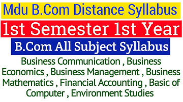 Mdu Distance B.Com 1st Semester All Subject Syllabus || BCom First Semester Syllabus | Bcom Syllabus