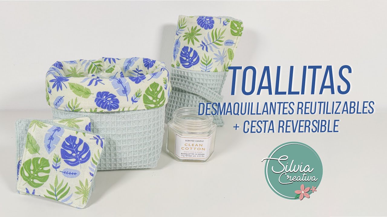 TOALLITAS DESMAQUILLANTES REUTILIZABLES + CESTA REVERSIBLE / neceser - Kit de rutina facial