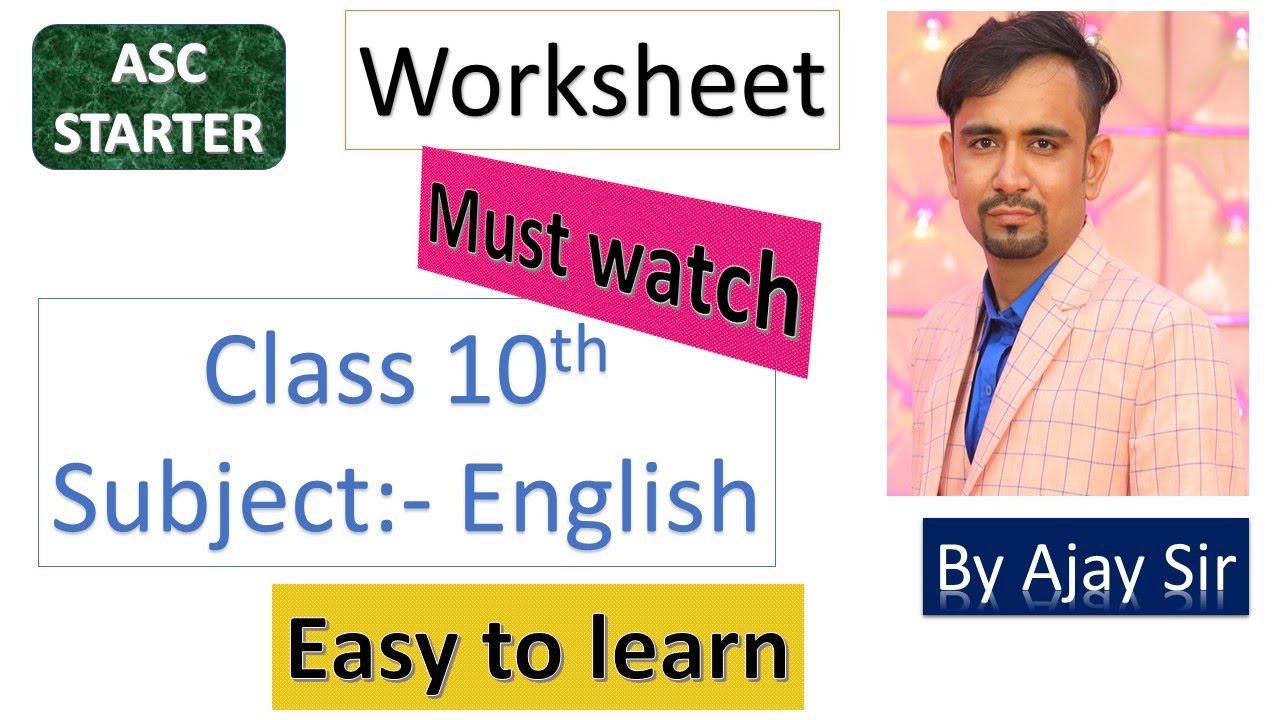 English Worksheet Class 10 With Solution Worksheet Class 10 Subject English YouTube