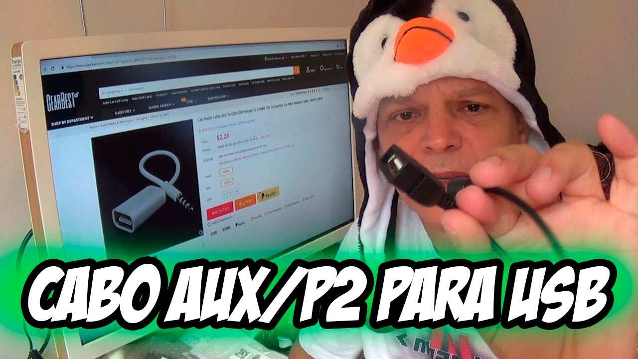 Cabo AUX P2 para USB para PCs e consoles.