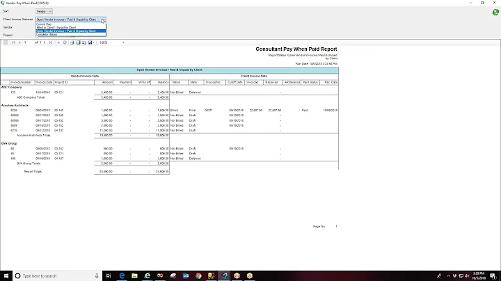 Ajera Custom Vendor Pay When Paid Report
