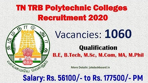 TN TRB Polytechnic Announced 1060 Lecturers Posts Application Form Open Now
