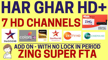 Zing Super FTA|7 HD Channels in Dishtv Add-On|Har Ghar HD Plus Without Any Lock In Period!