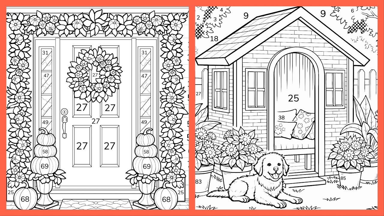 Color by Number Autumn Door Decor & Garden Doghouse Zen Color app Pixel Art Loop 