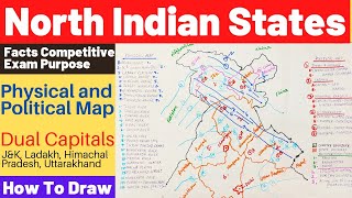 How To Draw Northern States of India | Physical And Political Map of Northern States of India |