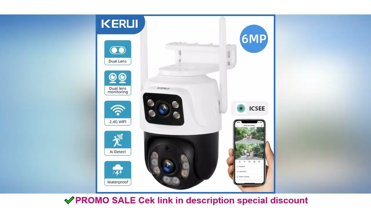 KERUI Outdoor Wireless 6MP Dual Lens WiFi IP Camera Home Security CCTV Video Surveillance Human Dete