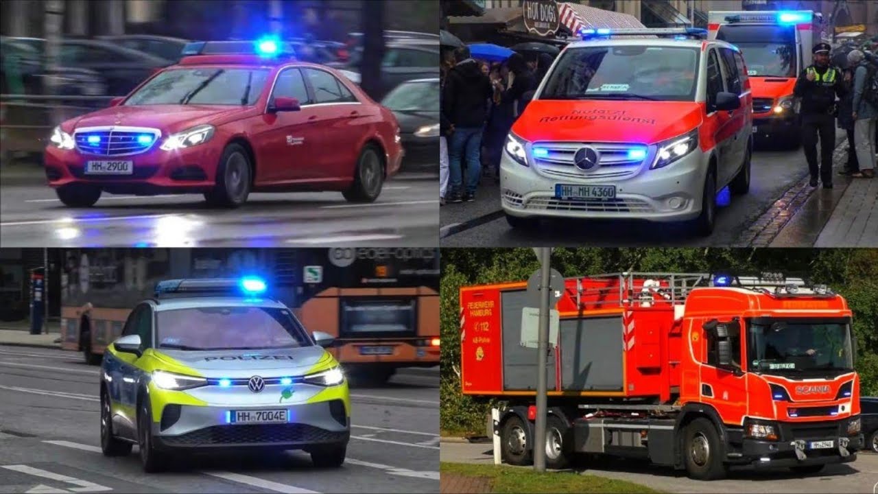 [Blaulicht Action in der Hansestadt🚨] Einsatzfahrten 》E-FuStW, WLF uvm | Feuerwehr & Polizei Hamburg