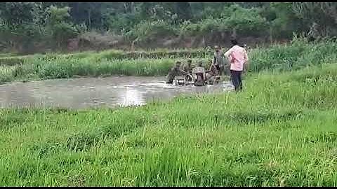 Power Tiller Stuck In Deep Mud/ Driven By Small Boys
