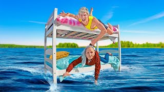 BUILDING BUNK BED ON WATER to DESTROY SCARY OLD LADY!!