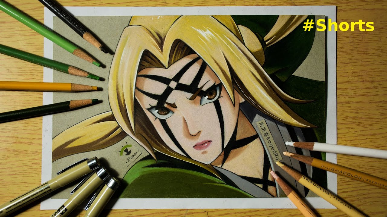 Окрашивание золотых волос Цунаде (персонаж аниме) карандашами Prismacolor 