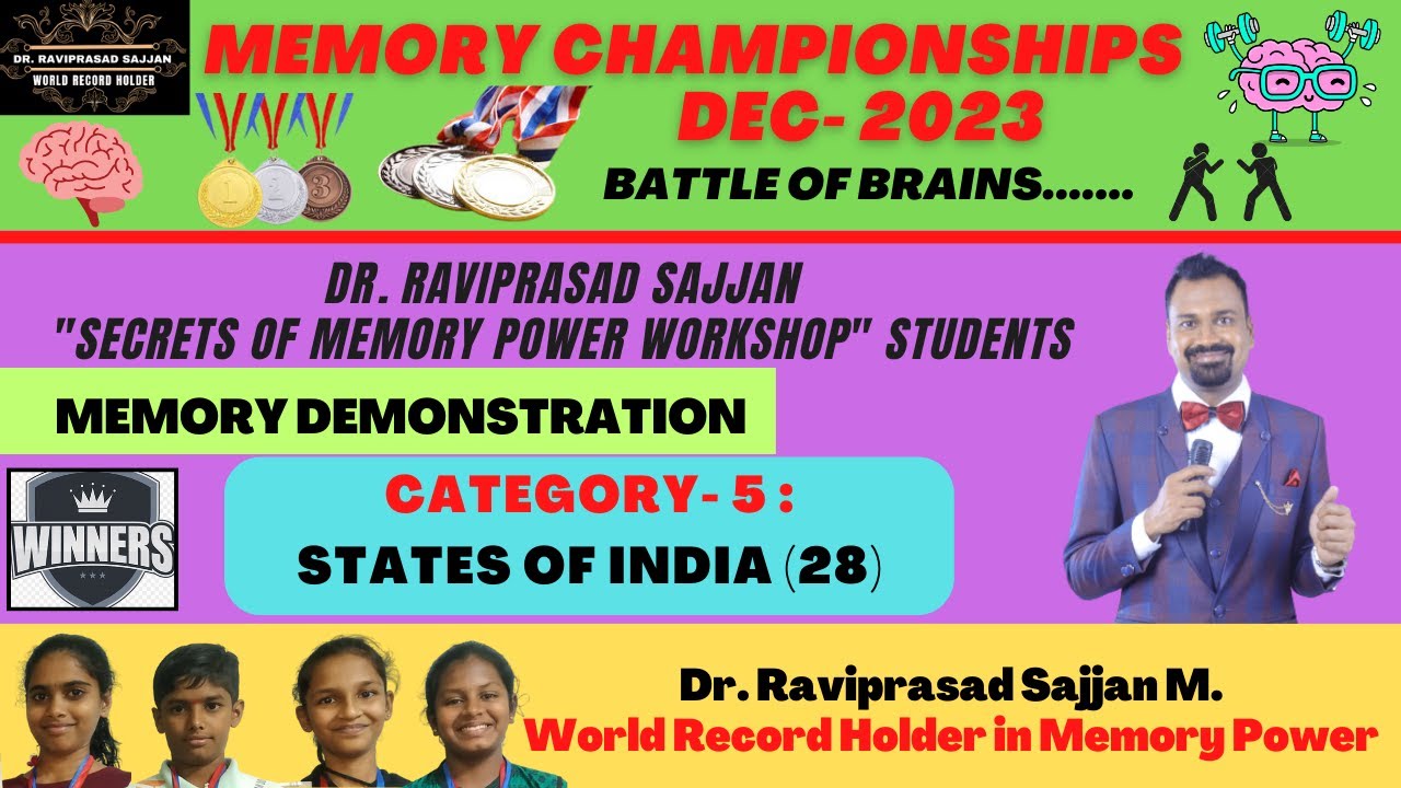 Recalling States Of India 🏆 | Memory Training | Students Memory Demonstration | Dr Raviprasad Sajjan