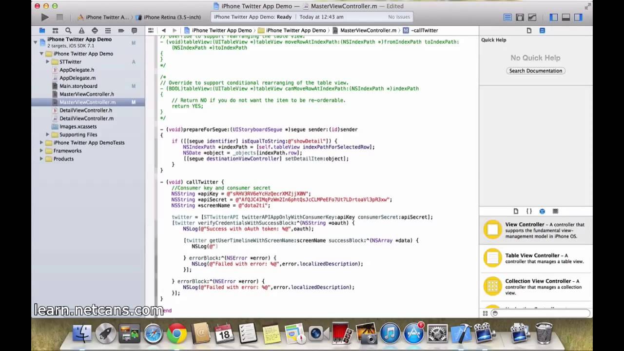 XCode integrate Twitter API using STTwitter Part 3/5 - Tutorial (ObjC ...