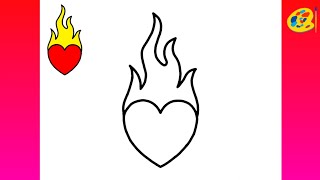 كيفية رسم قلب مشتعل  خطوة بخطوة | رسم سهل | تعليم الرسم للمبتدئين | HOW TO DRAW A FLAMING HEART