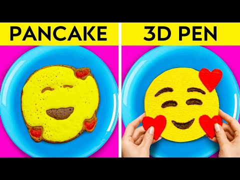 CRAZY 3D PEN VS PANCAKE ART CHALLENGE || Funny School Situation And DIY Ideas by 123 GO! Genius