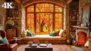 Download Lagu Cozy Cottage Living Room | Breathe Slow in Autumn Glow with Fireplace, Birds \u0026 Rustling Leaves MP3