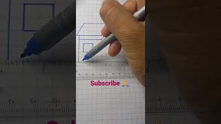 simple 3-D house drawing on graph paper #art #artist #youtubeshorts #shortsvideo
