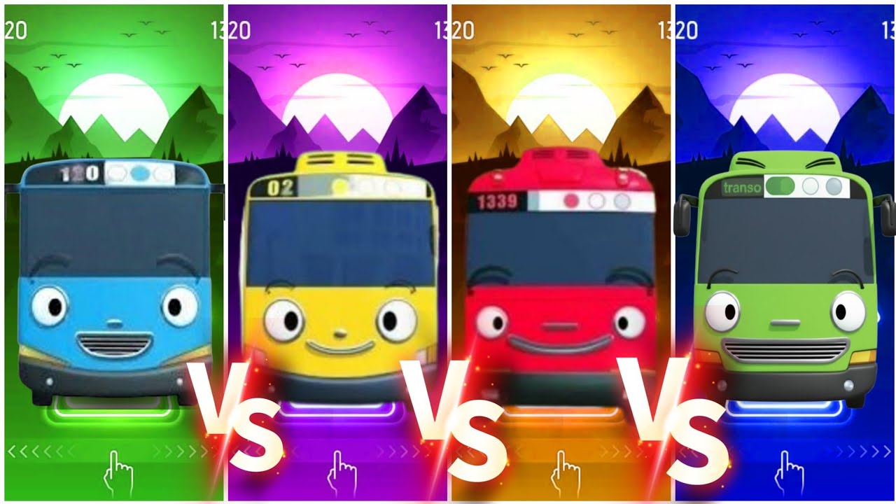 Tayo The Little Bus - Green 🆚 Yellow 🆚Red 🆚 Blue Bus 🎶 Tiles Hop EDM Rush Gameplay 🎯💥