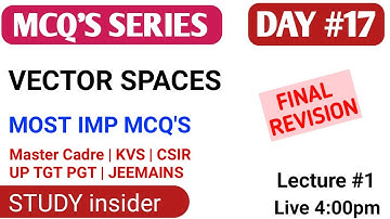 #17 MCQ SERIES MATH MASTER CADRE | VECTOR SPACES #L1 | MOST IMP MCQ