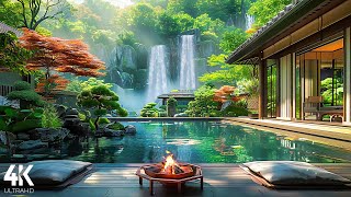 Dreamy Season 4K🌺Morning Ambience - Relaxing Birdsong, Campfire & Fresh Waterfall Air for Good Mood