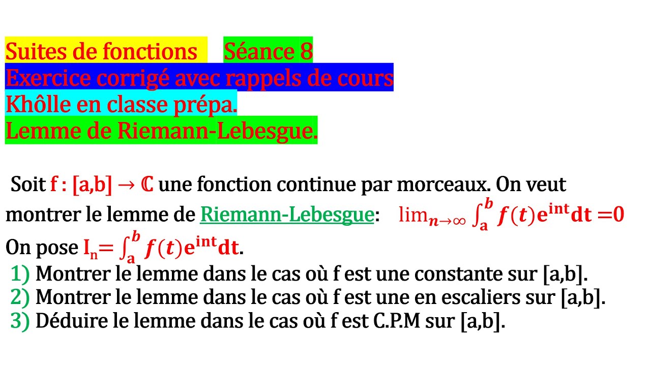 Exercice corrigé Lemme de RiemannLebesgue avec rappels de cours — free download